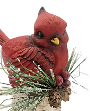 Red Cardinal Resin Figurine on Pine Bough Cones Berries Faux Aspen Log picture