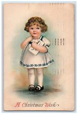 1921 Christmas Cute Little Girl Dress Curly Hair Dress Letter Wolf Postcard picture