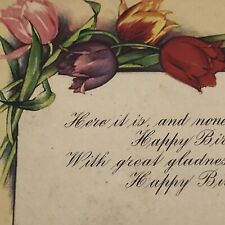 Happy Birthday Wishes Greetings Vintage Postcard  Roses  Antique Floral USA picture