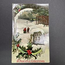 Antique 1909 Christmas Death Cemetery Gravestone RIP Postcard With Stamp V2322 picture