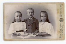 Antique CDV Photo Boy in Peacoat Pose With His 2 Cute Sisters Great Sibling Pic picture