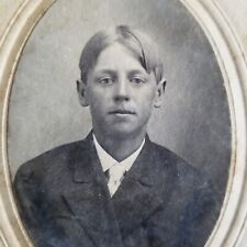 Antique Cabinet Card Young Man Teenager Photo Collins Card Blond Parted Hair Pin picture