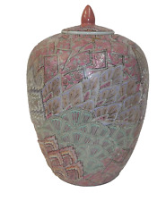 Gorgeous Large Japanese Ginger Jar - Lilac Pink Green Feather Designs picture