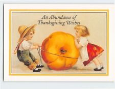 Postcard An Abundance of Thanksgiving Wishes with Children Pumpkin Art Print picture
