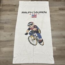 Vintage Ralph Lauren Polo Bear Beach Towel Bike Bicycle 90s White picture