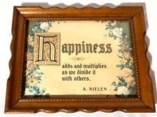 VINTAGE FRAMED A. NIELEN INSPIRITIONAL QUOTES HAPPINESS ADDS & MULTIPLIES picture