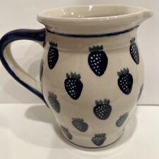 VINTAGE Polish Boleslawiec Pottery Hand-Painted Pitcher W/Strawberries picture