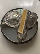Vintage Silver Plated Hand Mirror Brush Comb Vanity Set picture