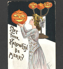 HBG Griggs 1913 May Your Halloween Be Merry Pretty Pumpkin JOL L&E 2262 PostCard picture