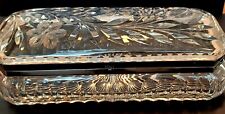 Antique 1880s American Brilliant Cut Crystal Glove Box Floral With Butterfly picture