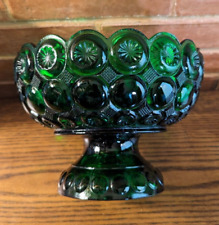 Vintage Kemple Glass Co Moon and Stars Pedestal Bowl - Emerald Green - 1960's picture
