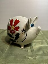 Vintage White Pig piggy bank with painted Red flower 1960’s Antique picture