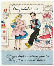 Congratulations Humor New Baby 1940's Colorful Greeting Card picture