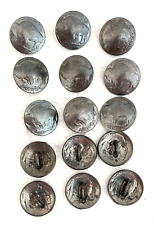 Lot of 15-Vintage Buffalo Nickel Coin Buttons- Silver Tone- 20 mm or  3/4