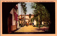 Vintage 1930's Outdoor Patio, Union Station, Los Angeles California CA Postcard picture