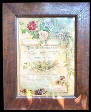 Antique Original Victorian Wood Framed Marriage Certificate 1900 Lithograph picture