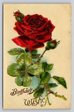 c1915 Red Rose Birthday Wishes Embossed ANTIQUE Postcard 1011 picture