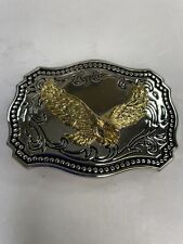 Vtg Eagle Belt Buckle Flying Eagle Buckle Made in USA Silver and Gold Tone picture