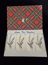 NOS Vintage Embroidered Linen Tea Napkins In Box Plant Flower picture