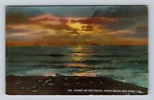 San Diego CA-California, Sunset on Pacific Ocean Beach, Vintage Postcard picture