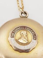 c1910 CORNELL LOCKET Antique Vintage 12k Gold GF University Seal Chain Necklace picture