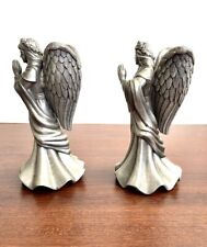 Vintage 1 Pair Pewter standing Angels Praying  Candle Holders. 7 In Tall. 2lbs picture