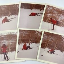 Vintage 1972 Color Photo Lot of 6 Young Woman Skis Falling Snow Winter Outdoors picture