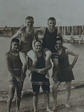Antique RPPC Postcard Ephemera Early 1900s  5 Guys Old School Swimwear Beach Pic picture