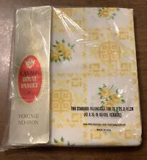 Vintage Cannon Royal Family Percale Two Standard Pillowcases Yellow Roses NIP picture