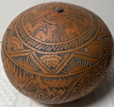 Peruvian Handcrafted Carved Gourd Intricate Design Folk Art picture