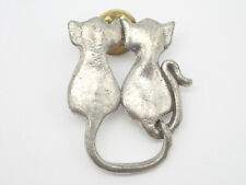 Two Cats Silver Tone Vintage Lapel Pin picture