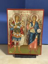 SYNAXIS OF THE ARCHANGELS MICHAEL AND GABRIEL-WOODEN ICON FLAT, WITH GOLD LEAF picture