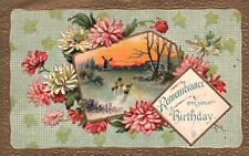 Vintage Postcard 1910's Remembrance On Your Birthday Winter Flower Forest Wishes picture