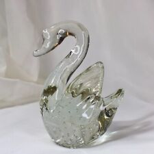 4” Art Glass Swan Figurine, Controlled Bubbles, Vintage Deco Collectible❤️ picture