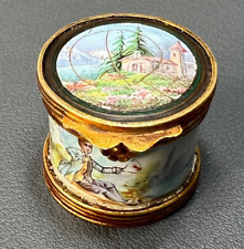 18c.Antique Hand-Painted Enamel Gilt Brass Mounted Pill Snuff Box Scenery Noble picture