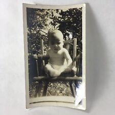 Vtg 1950s Young Baby Boy In Wooden Chair Outside B&W Portrait Photo Photograph picture