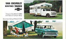 1966 Chevy TRUCKS 2 Models (Suburban Carryall, C3803 Camper): Original Postcard picture
