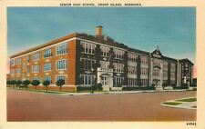 Grand Island NE~Long Short Tree Line by Senior High School~1940s~Postcard picture