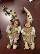 Pair of Elves Christmas Decor Posable Elf Holiday Decoration- EUC picture