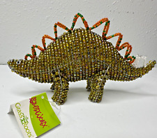 Beadwork Sculpture Dinosaur Stegosaurus Grass Roots Green Silver 4x7 Tags picture