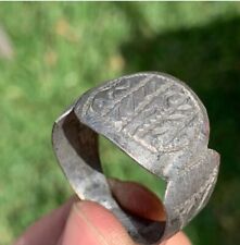 RARE ANCIENT SILVER & IRON KNIGHTS TEMPLARS WARRIOR SEAL SIGNET RING picture