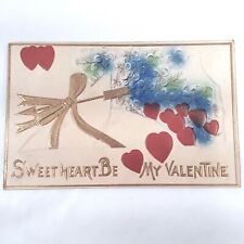 Romance -SweetHeart Be My Valentine- Hearts Flowers Airbrushed Postcard c1913 picture