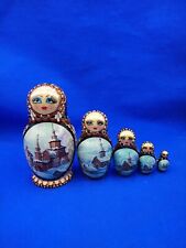Russian Matryoshka 5 Piece Hand Painted Nesting Dolls Signed picture