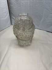 Vintage- 7” Wise Old Owl- Glass Coin Piggy Bank Clear Glass picture