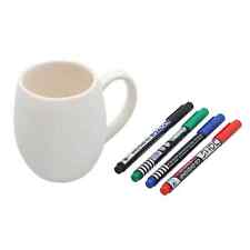 White Ceramic Cup Coffee Mug with Handle 4 Colored Waterproof Markers 13.52 Oz picture