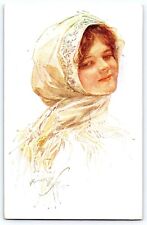 Harrison Fisher Artist-Signed Rare Russian Vintage Postcard Glamorous Lady c1910 picture
