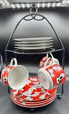 Dogs & Cats Plates Cups Set Red & Black Kitschy Living Quarters By Carson Pirie picture