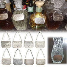 8Pcs Liquor Decanter Tags Labels Silver Copper Adjustable Chain Mettalic Brandy picture