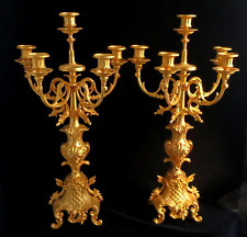 Pair Antique Italian Candelabra Baroque Ormolu Gilt Brass 5 arm Candle Holders picture