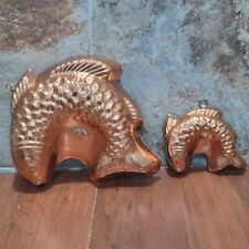 Vintage Tagus Portugal Copper Fish Mold Kitchen Decor Wall Hanging Set of 2 picture
